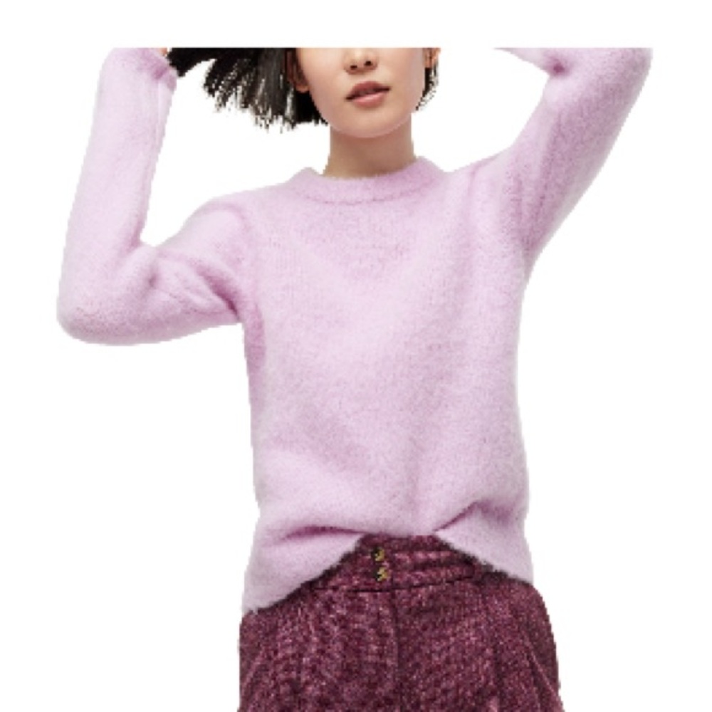 Purple J. crew puff sleeve fuzzy crewneck sweater
